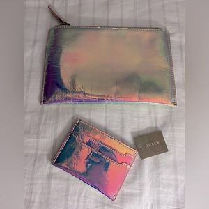 GUC J. Crew Leather Pink Disco Clutch w NWT Card Holder